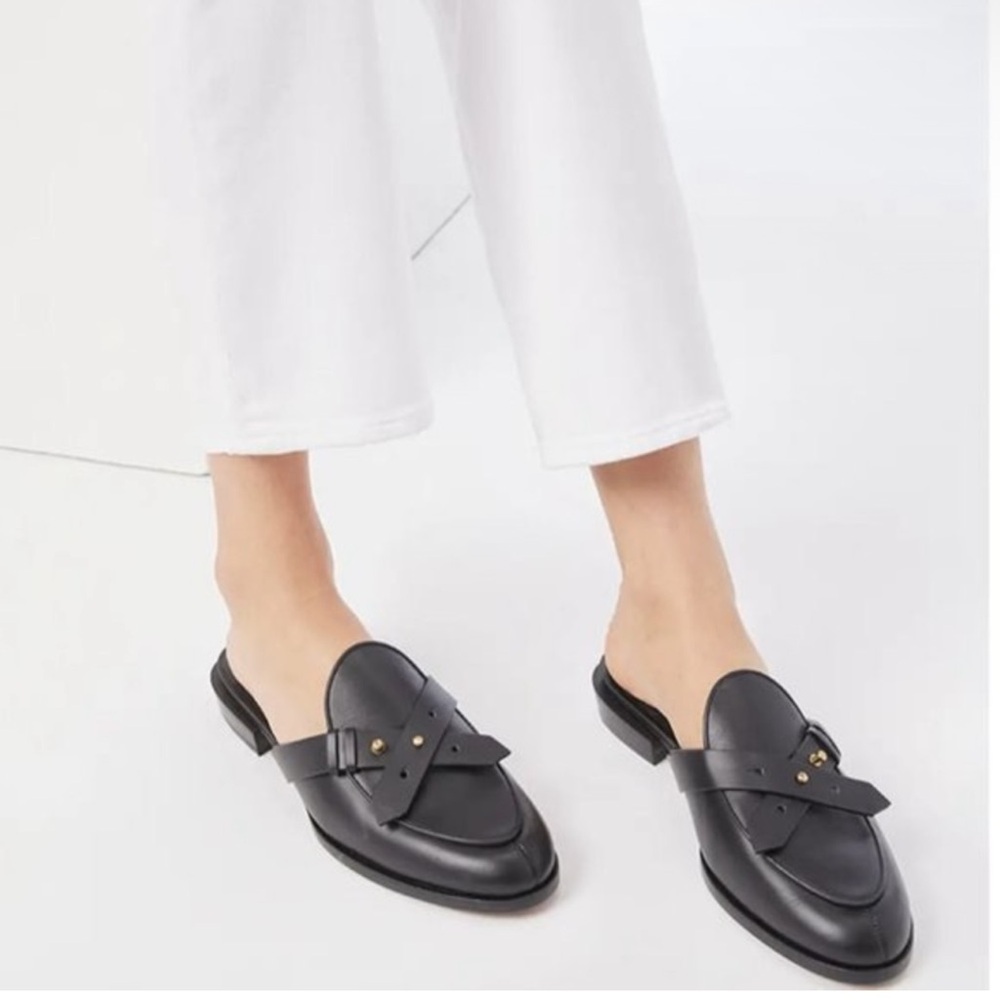 FRAME Le Sweetzer Slide Black Leather Loafer Mules NIB